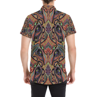 Bohemian Pattern Print Design 06 Men's Short Sleeve Button Up Shirt