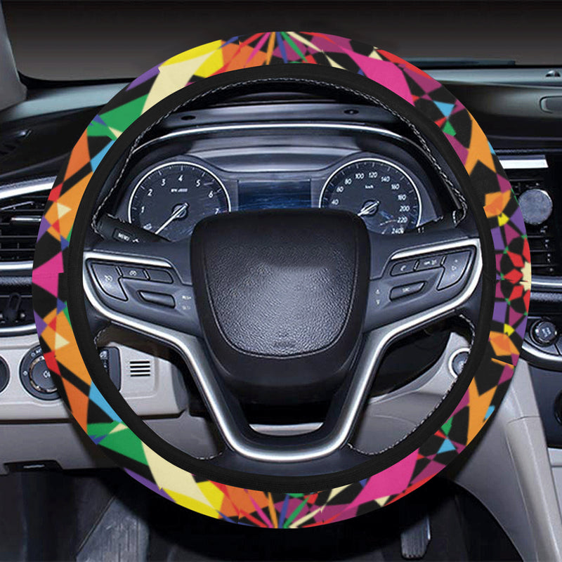 Kaleidoscope Pattern Print Design 02 Steering Wheel Cover with Elastic Edge