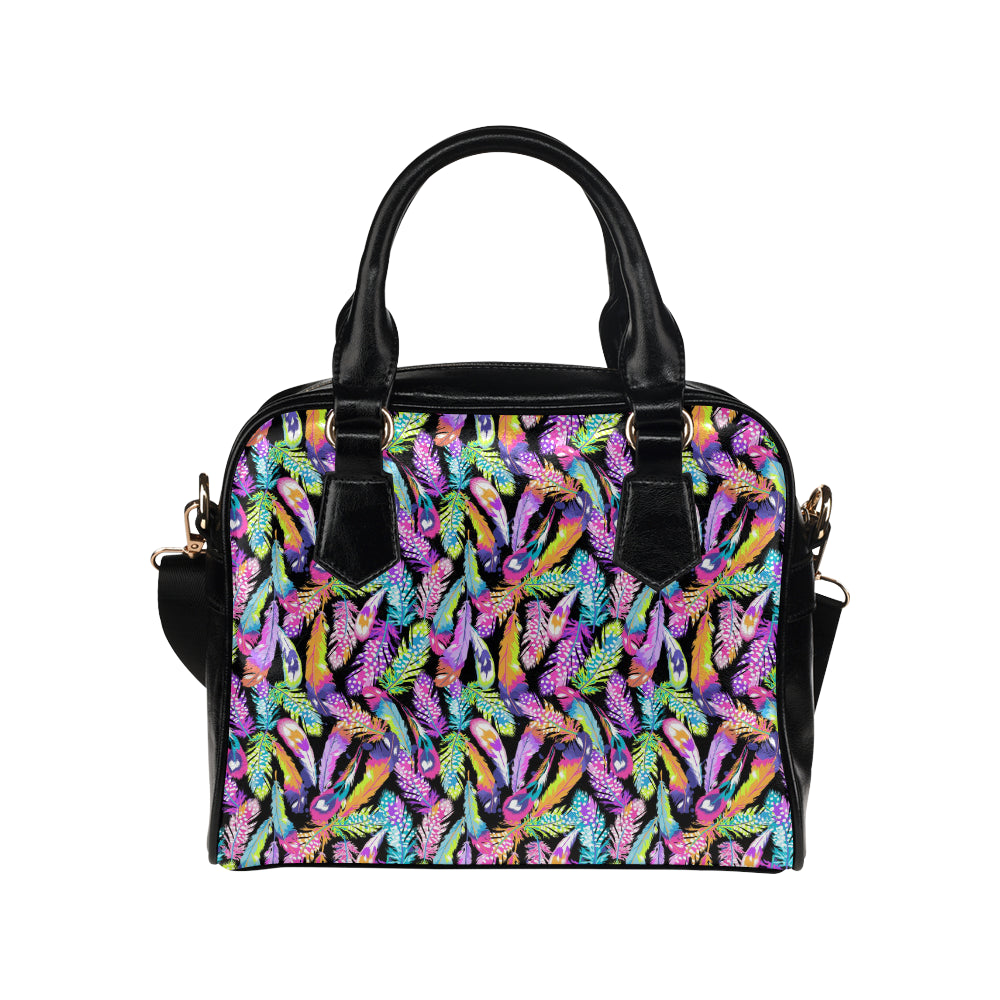 Neon Feather Pattern Print Design A02 Shoulder Handbag