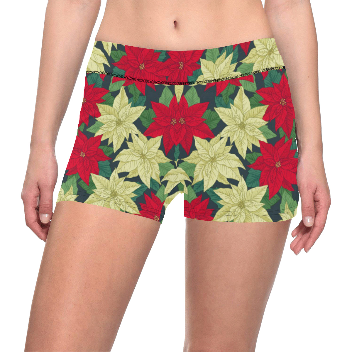 Poinsettia Pattern Print Design POT06 Yoga Shorts