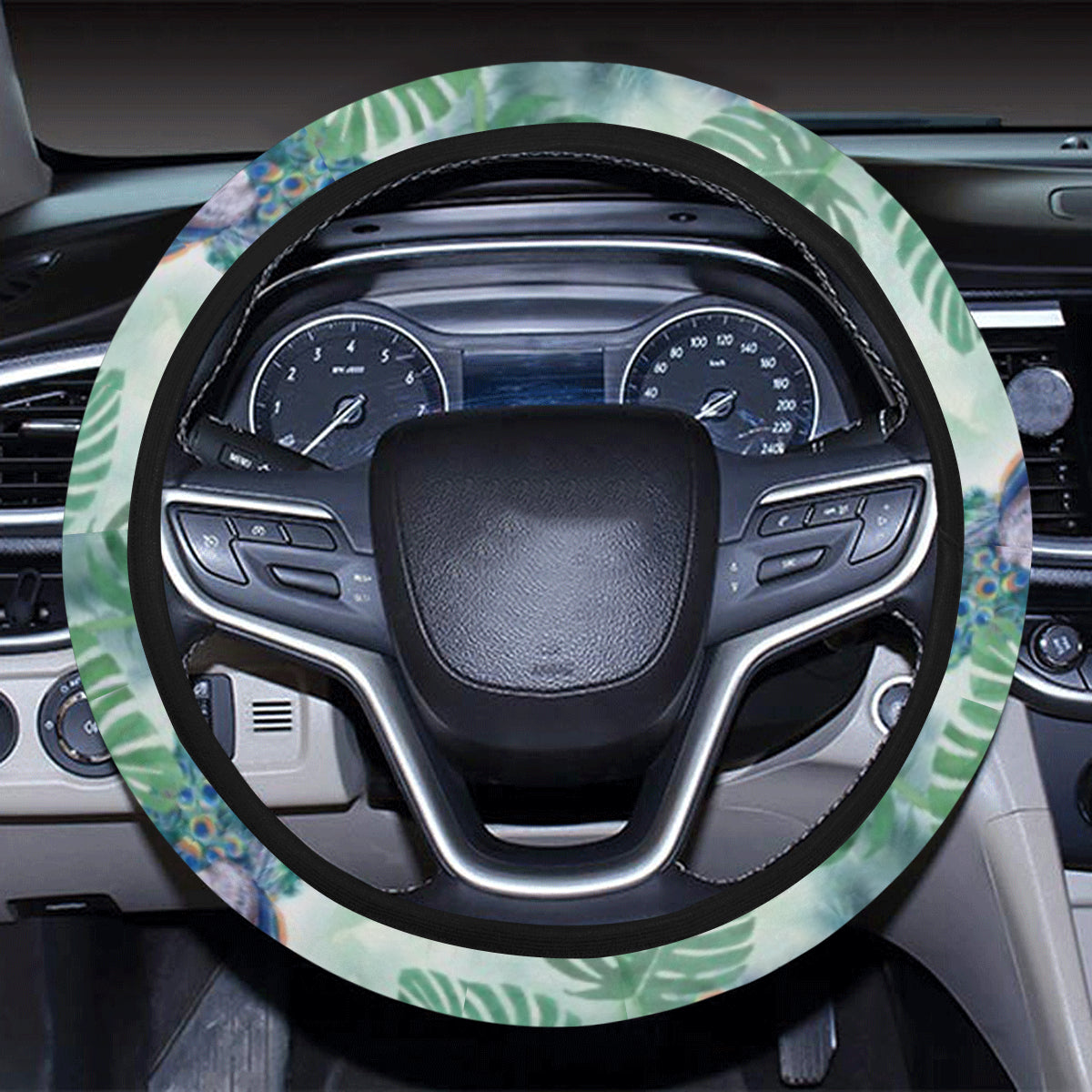 Peacock Pattern Print Design A02 Steering Wheel Cover with Elastic Edge