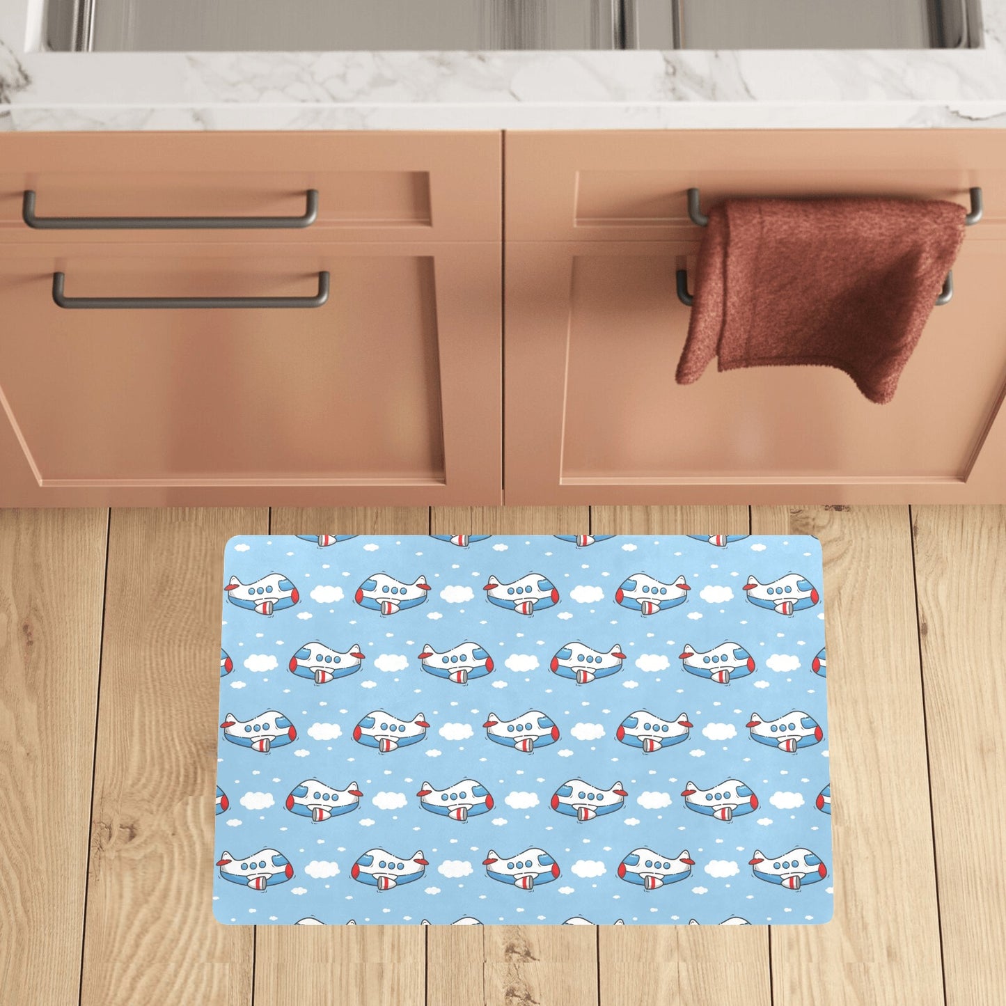 Airplane Cartoon Pattern Print Design 07 Kitchen Mat