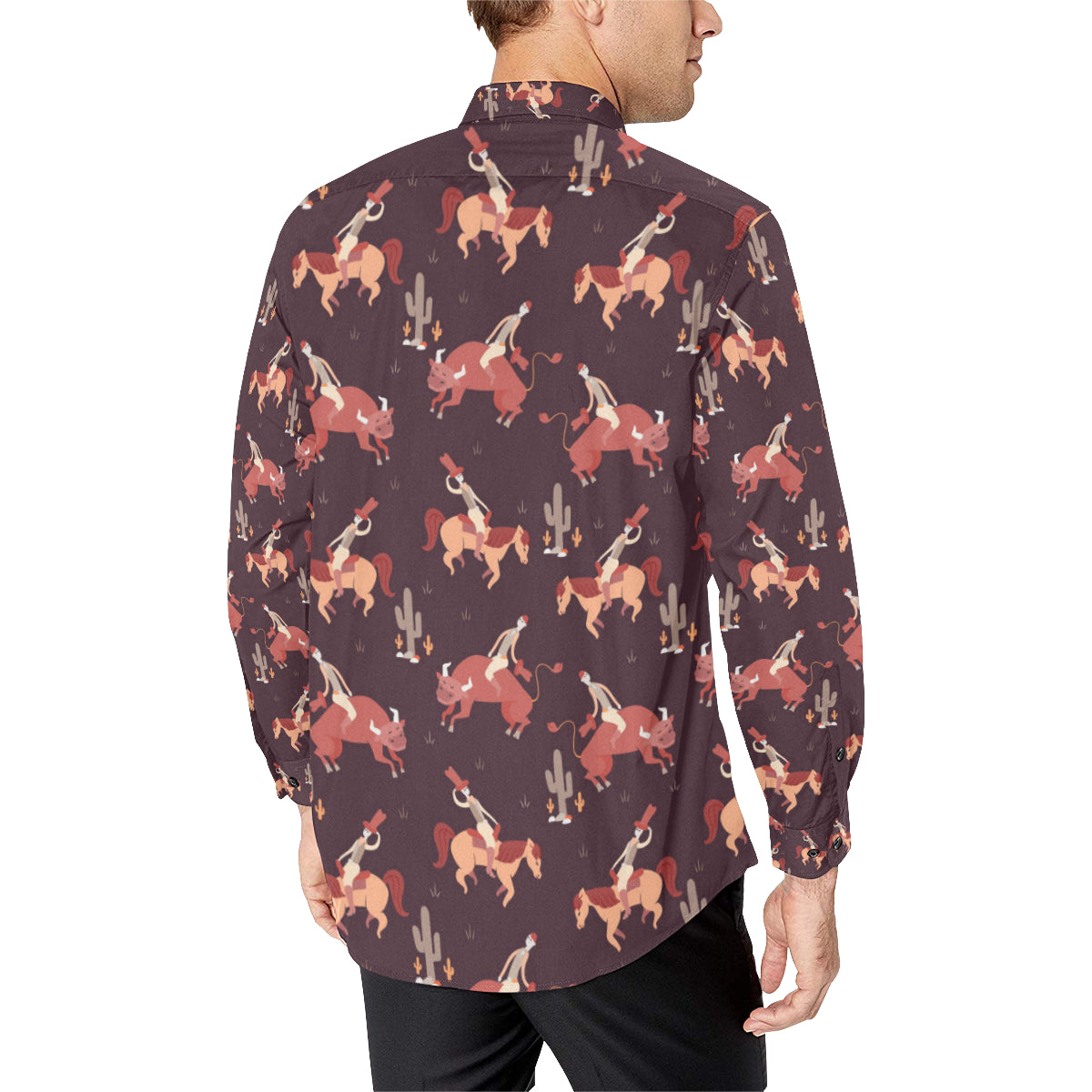 Rodeo Pattern Print Design A01 Men's Long Sleeve Shirt