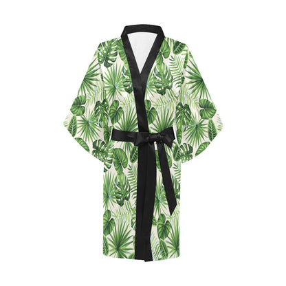 Palm Leaf Pattern Print Design A01 Women's Short Kimono