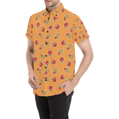 Apple Pie Pattern Print Design 02 Men's Short Sleeve Button Up Shirt