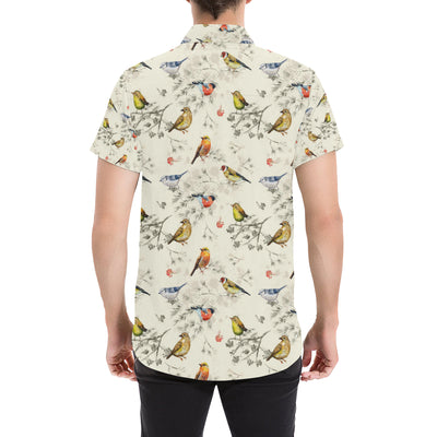 Bird Watercolor Design Pattern Men's Short Sleeve Button Up Shirt