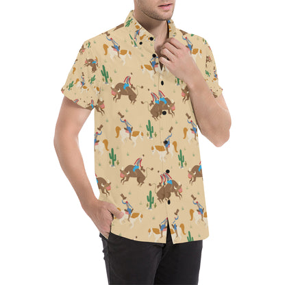 Rodeo Pattern Print Design A02 Men's Short Sleeve Button Up Shirt