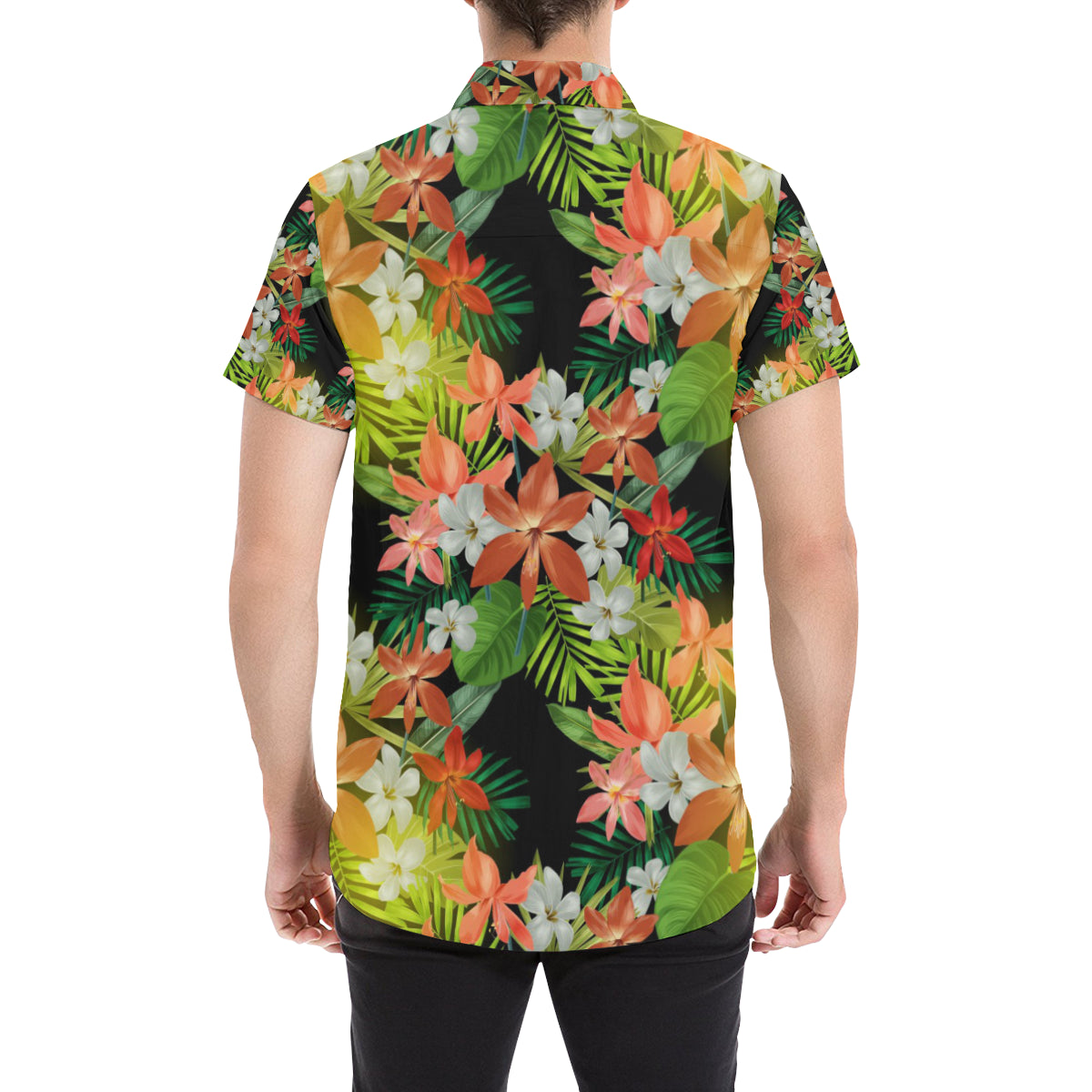 Amaryllis Pattern Print Design AL07 Men's Short Sleeve Button Up Shirt