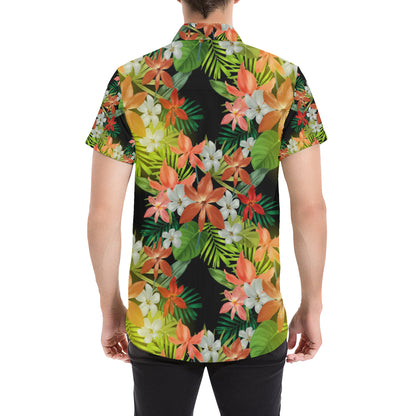 Amaryllis Pattern Print Design AL07 Men's Short Sleeve Button Up Shirt