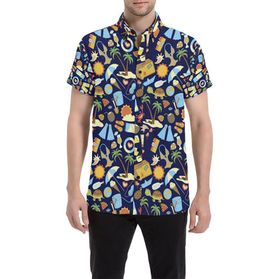 Beach Themed Pattern Print Design 04 Men's Short Sleeve Button Up Shirt