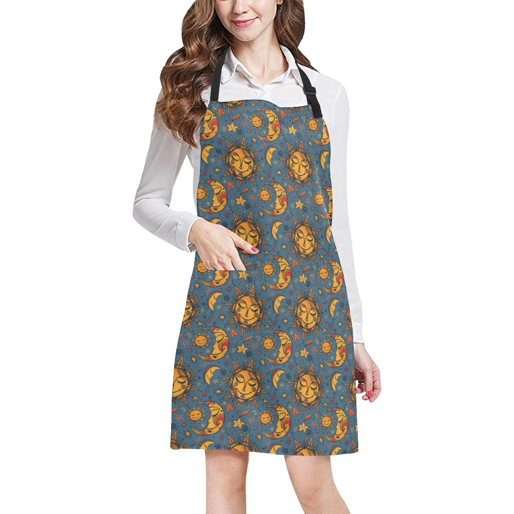 Celestial Moon Sun Pattern Print Design 02 Apron with Pocket