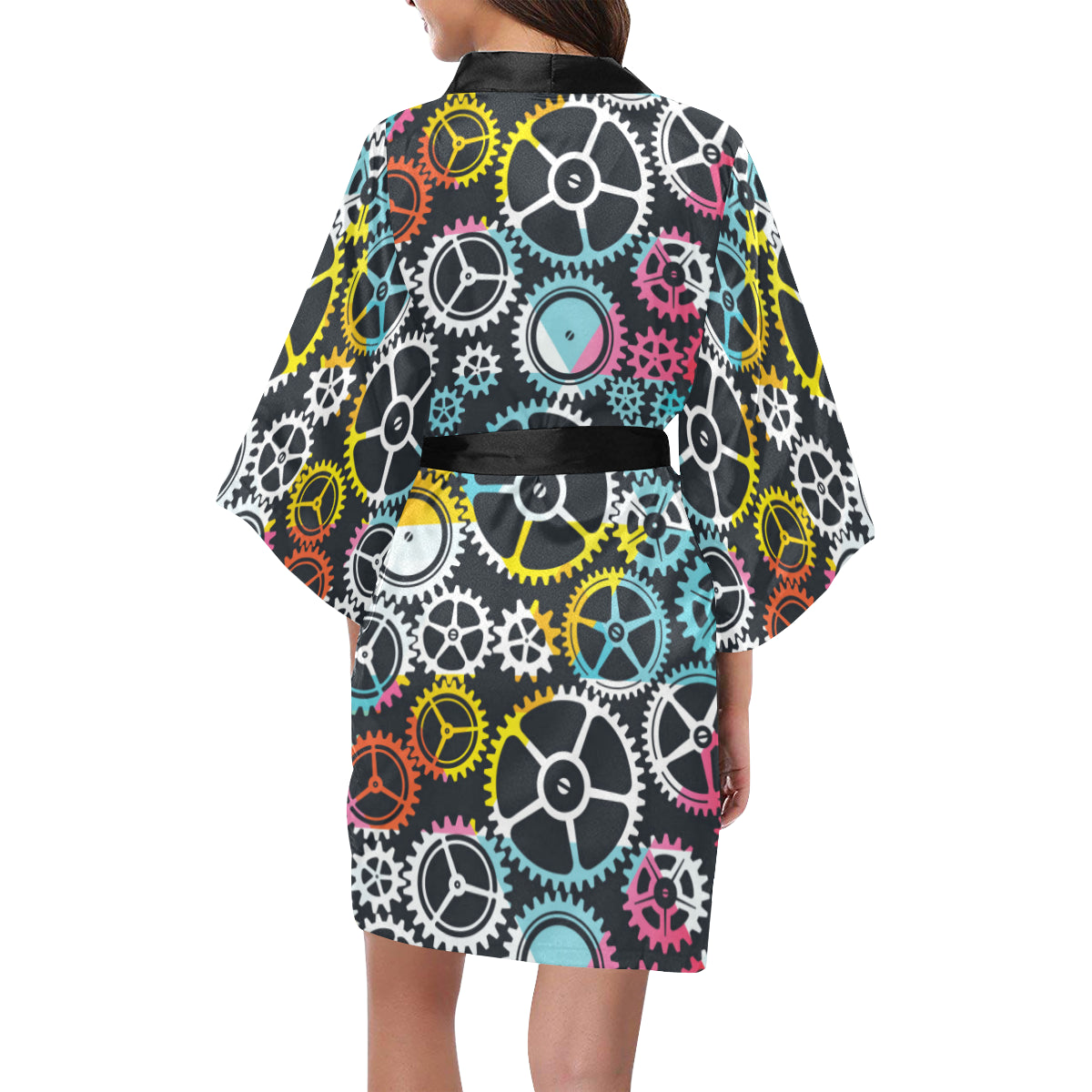 Mechanic Pattern Print Design 02 Women's Short Kimono