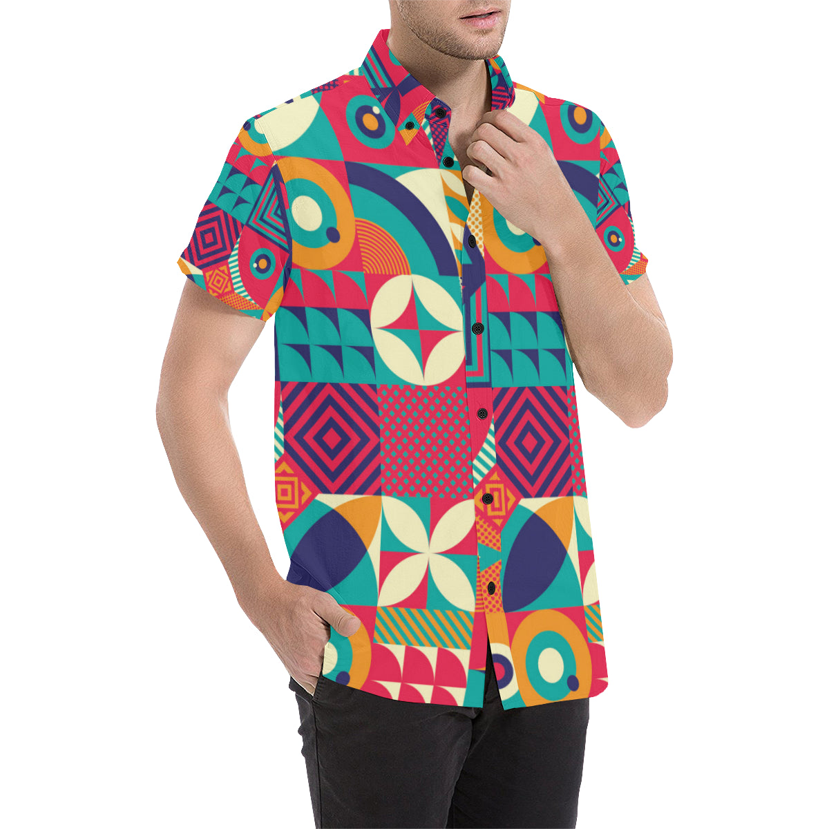 Mosaic Pattern Print Design 03 Men's Short Sleeve Button Up Shirt