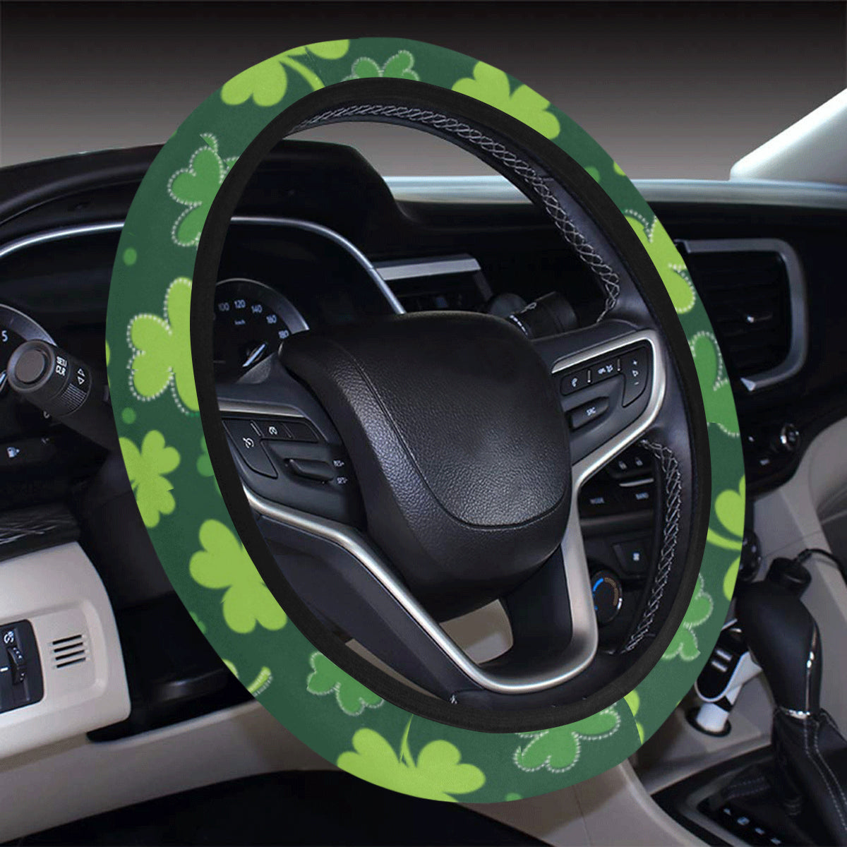 Clover  Pattern Print Design 02 Steering Wheel Cover with Elastic Edge