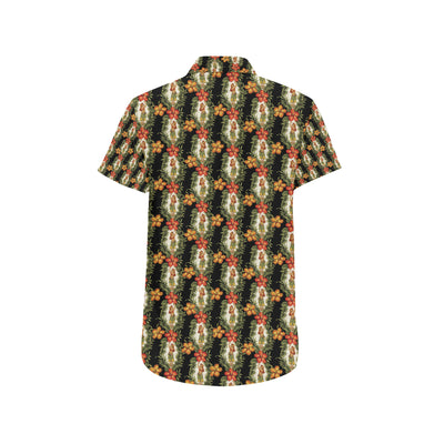 Hawaiian Flower Hula Hibiscus Print Men's Short Sleeve Button Up Shirt