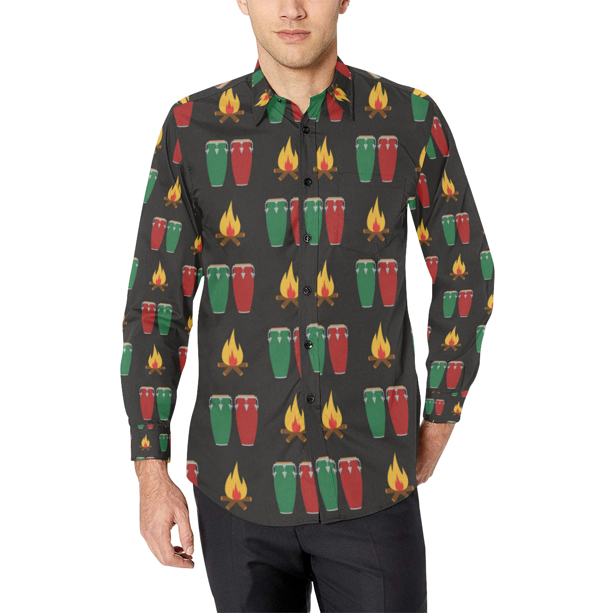 Conga Pattern Print Design 01 Men's Long Sleeve Shirt