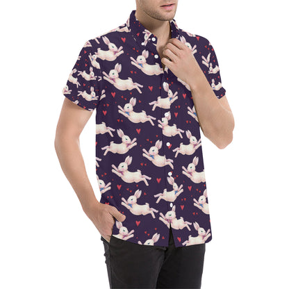 Rabbit Pattern Print Design RB016 Men's Short Sleeve Button Up Shirt