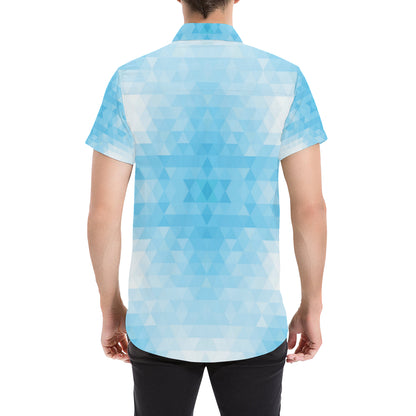 Geometric Blue Pattern Print Design 01 Men's Short Sleeve Button Up Shirt