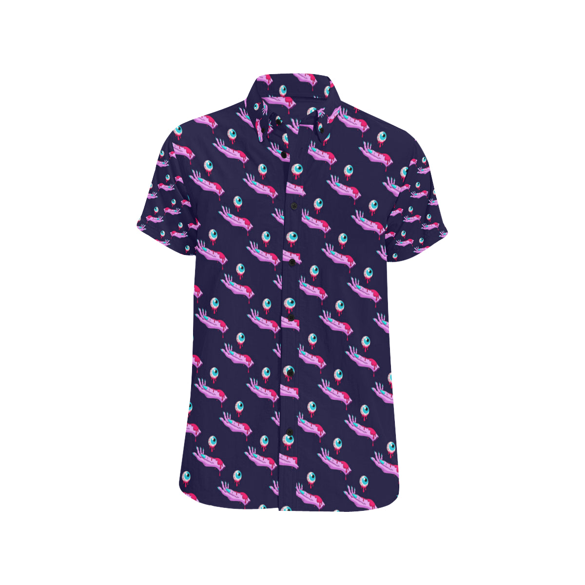 Zombie Pink Hand Design Pattern Print Men's Short Sleeve Button Up Shirt