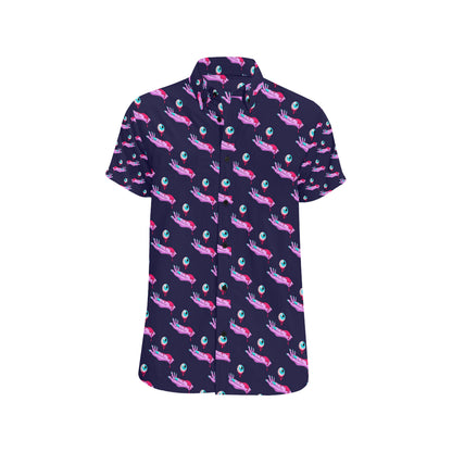 Zombie Pink Hand Design Pattern Print Men's Short Sleeve Button Up Shirt