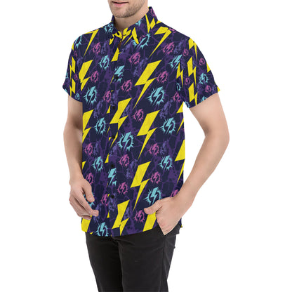 Lightning Thunder Pattern Print Design 01 Men's Short Sleeve Button Up Shirt