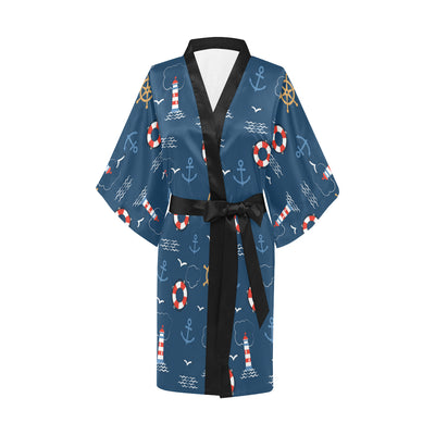 Nautical Pattern Print Design A06 Women's Short Kimono