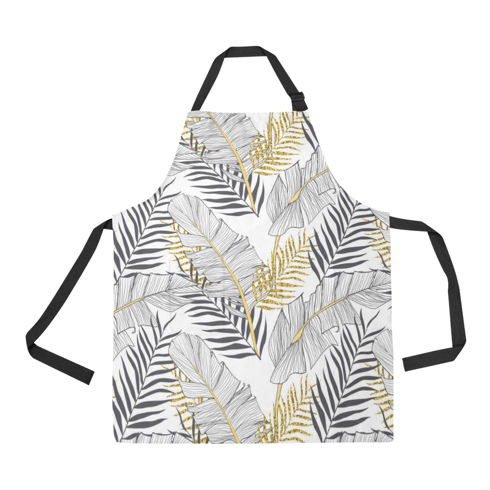 Gold Glitter Tropical Palm Leaves Apron with Pocket