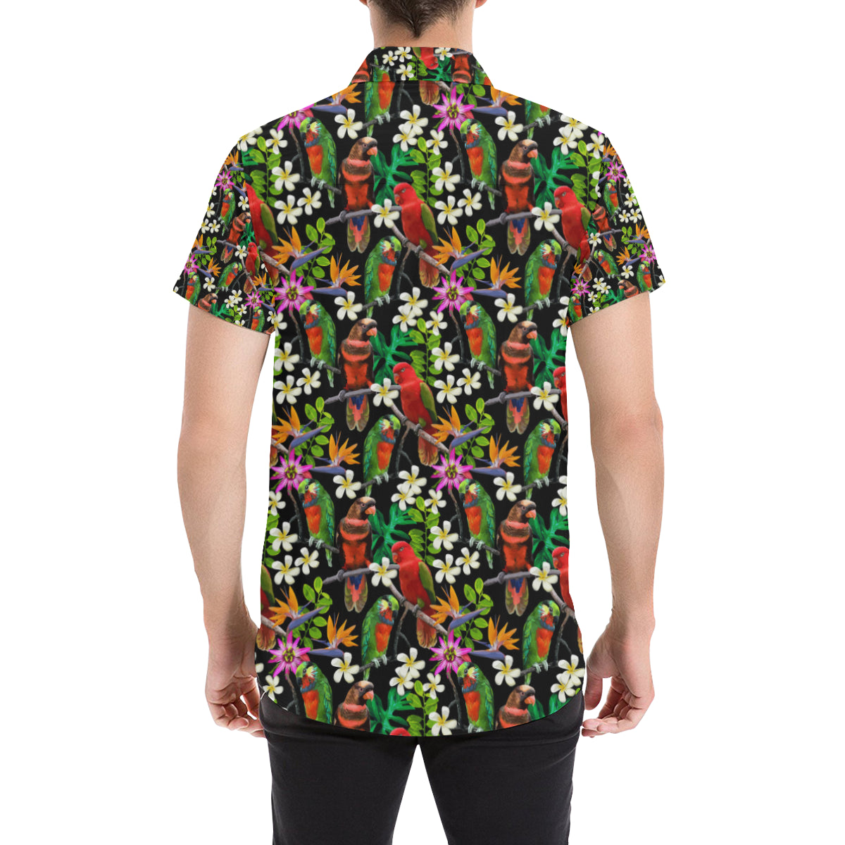 Parrot Design Print Men's Short Sleeve Button Up Shirt