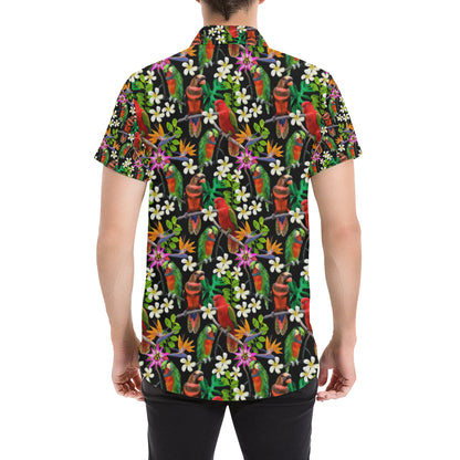 Parrot Design Print Men's Short Sleeve Button Up Shirt