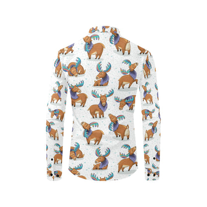 Moose Cute Pattern Print Design 01 Men's Long Sleeve Shirt