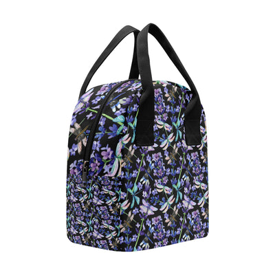 Lavender Dragonfly Pattern Print Design LV03 Insulated Lunch Bag