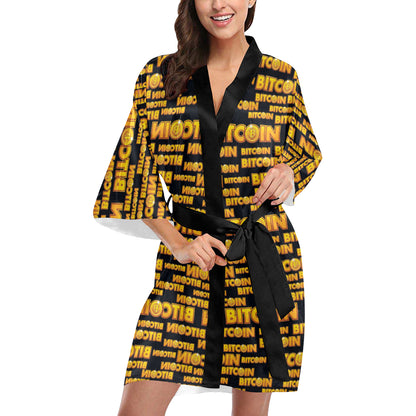 Bitcoin Pattern Print Design DO03 Women's Short Kimono
