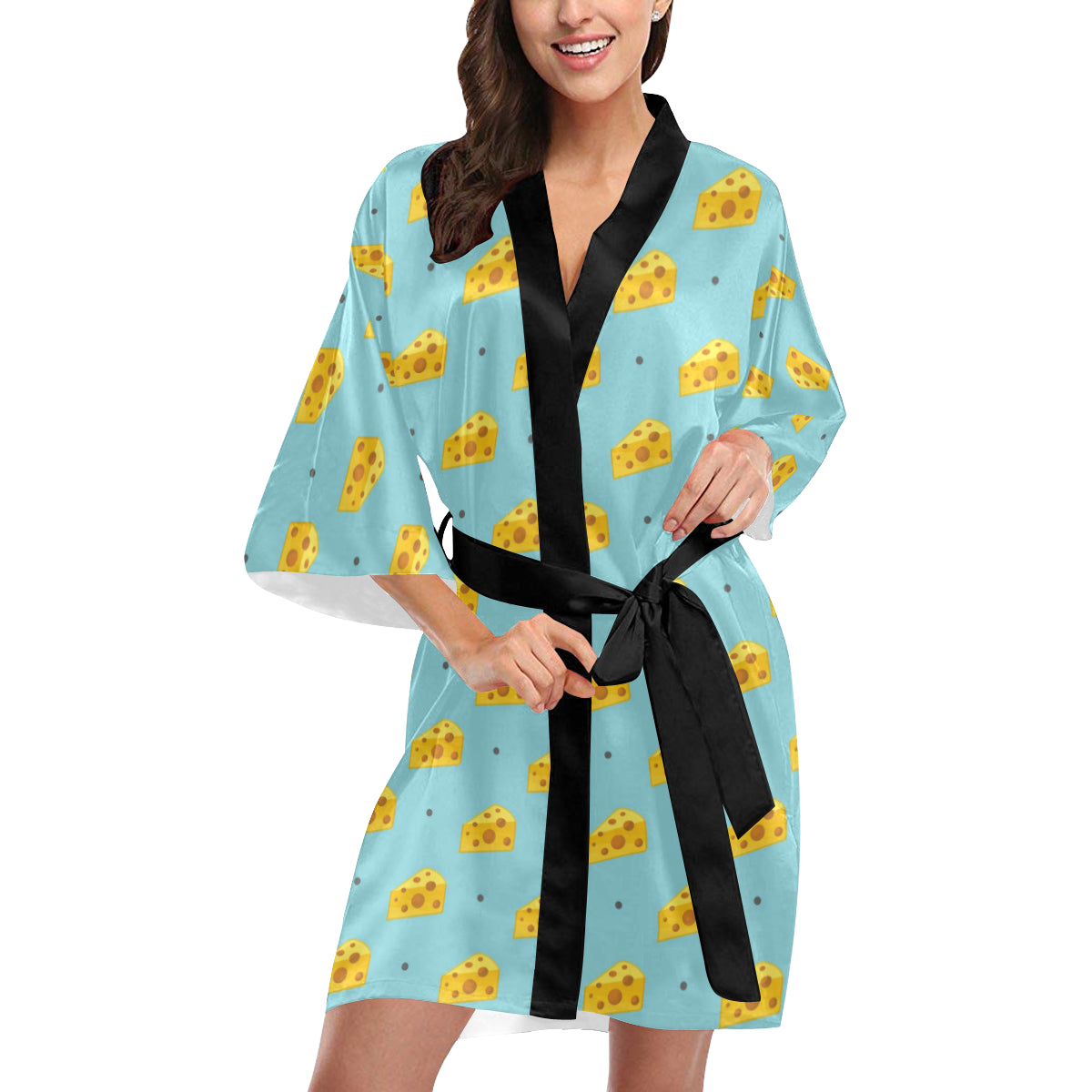 Cheese Pattern Print Design 02 Women's Short Kimono