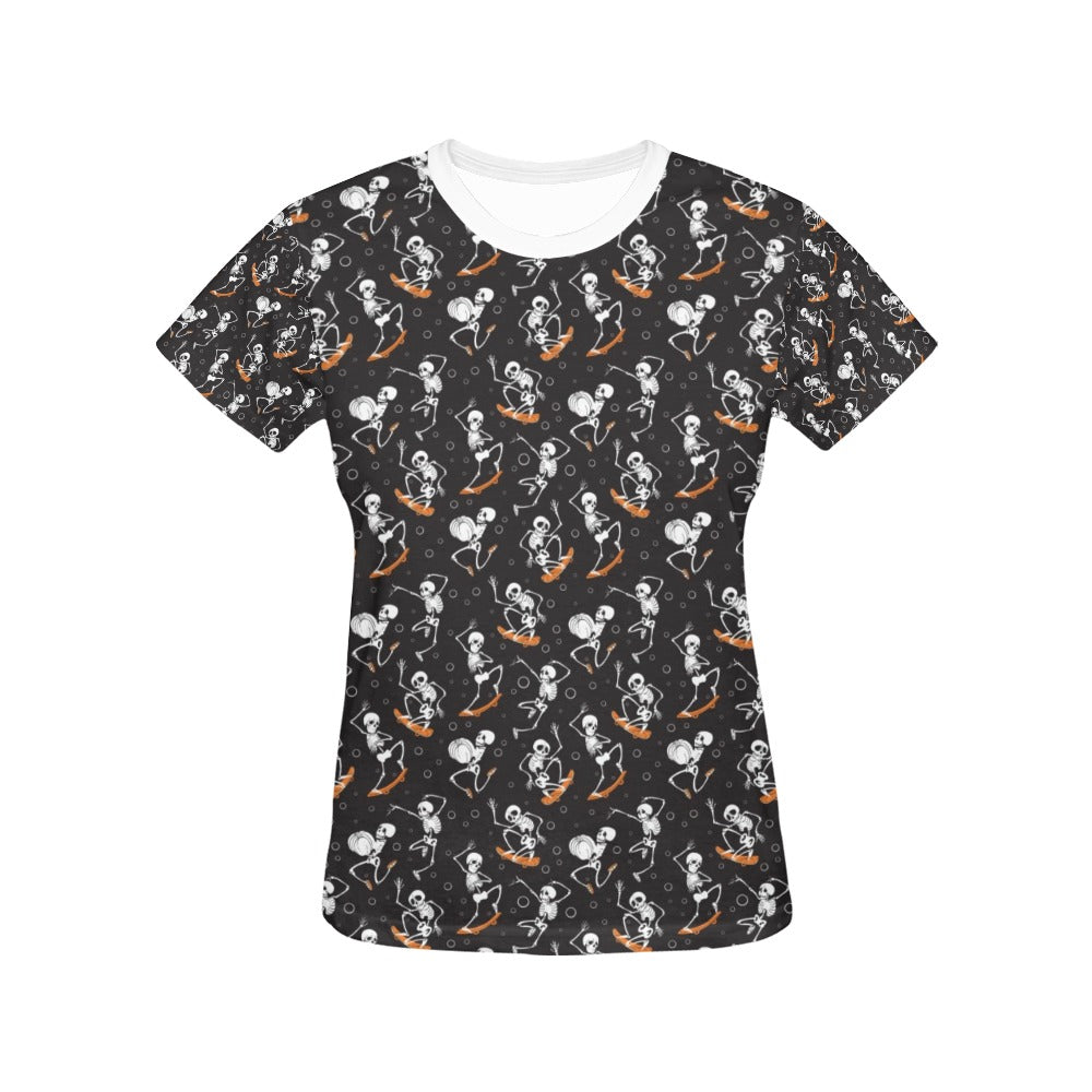 Skateboard With Skeleton Print Design LKS303 Women's  T-shirt