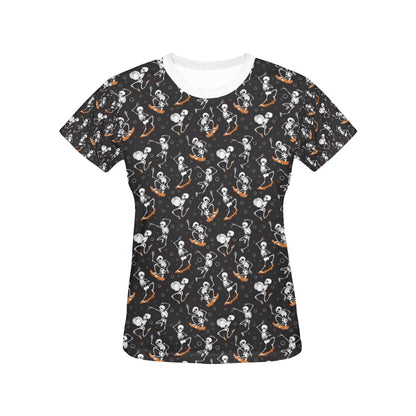 Skateboard With Skeleton Print Design LKS303 Women's  T-shirt