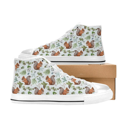 Squirrel Print Design LKS308 High Top Women's White Shoes