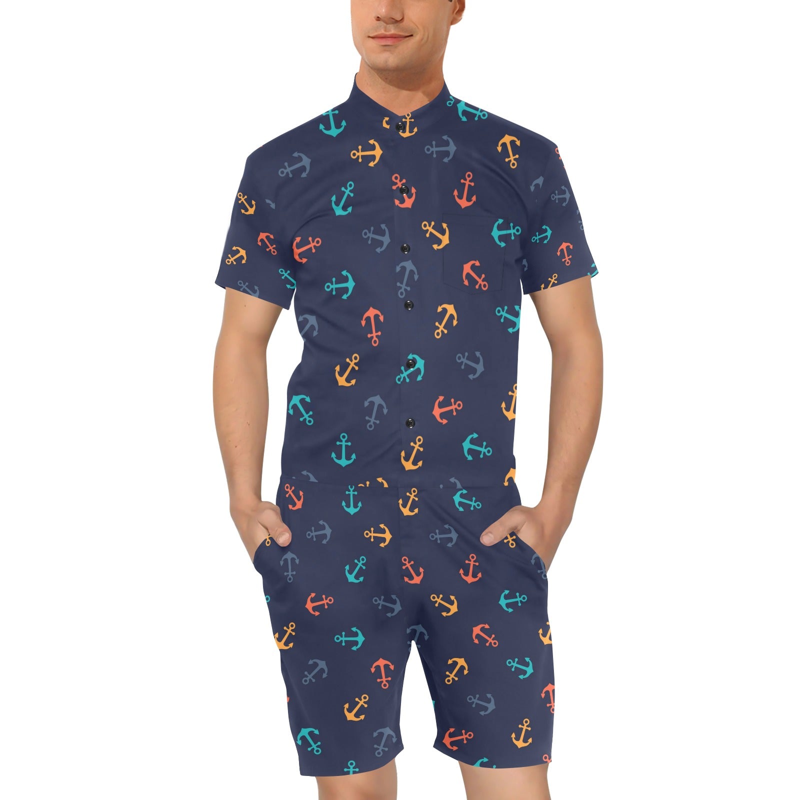 Anchor Pattern Print Design 05 Men's Romper