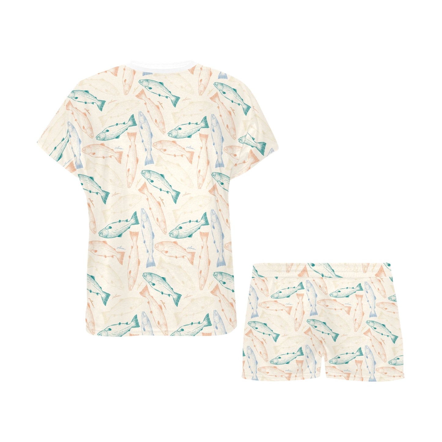 Salmon Fish Print Design LKS305 Women's Short Pajama Set