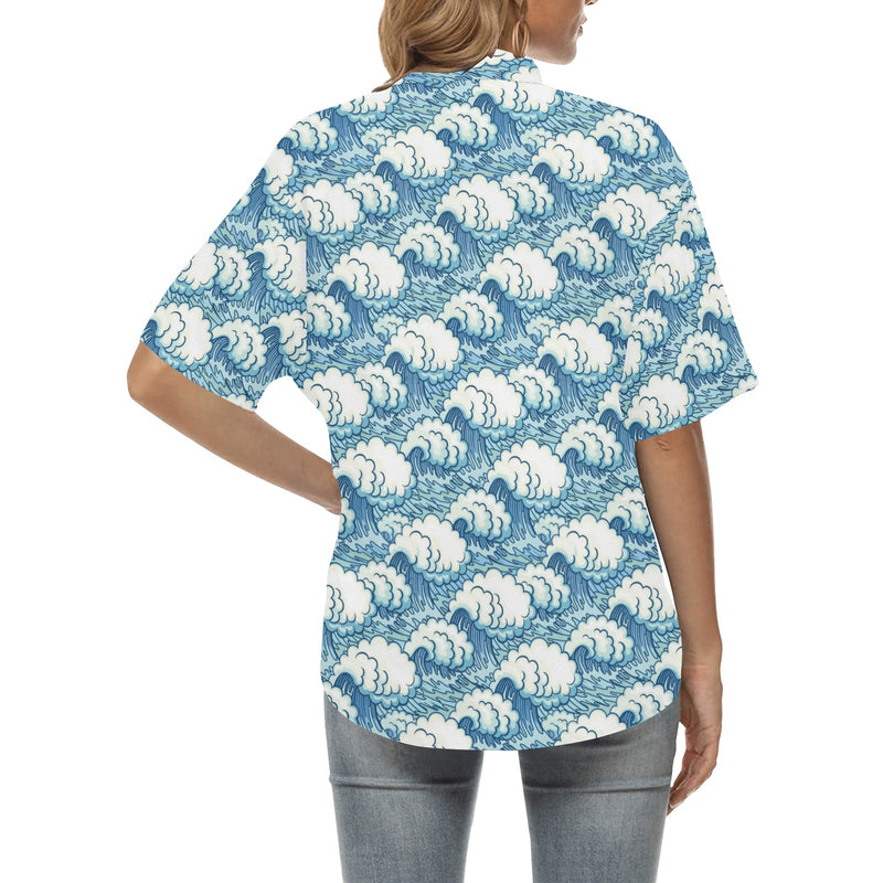 Wave Japan Style Print Design LKS304 Women's Hawaiian Shirt