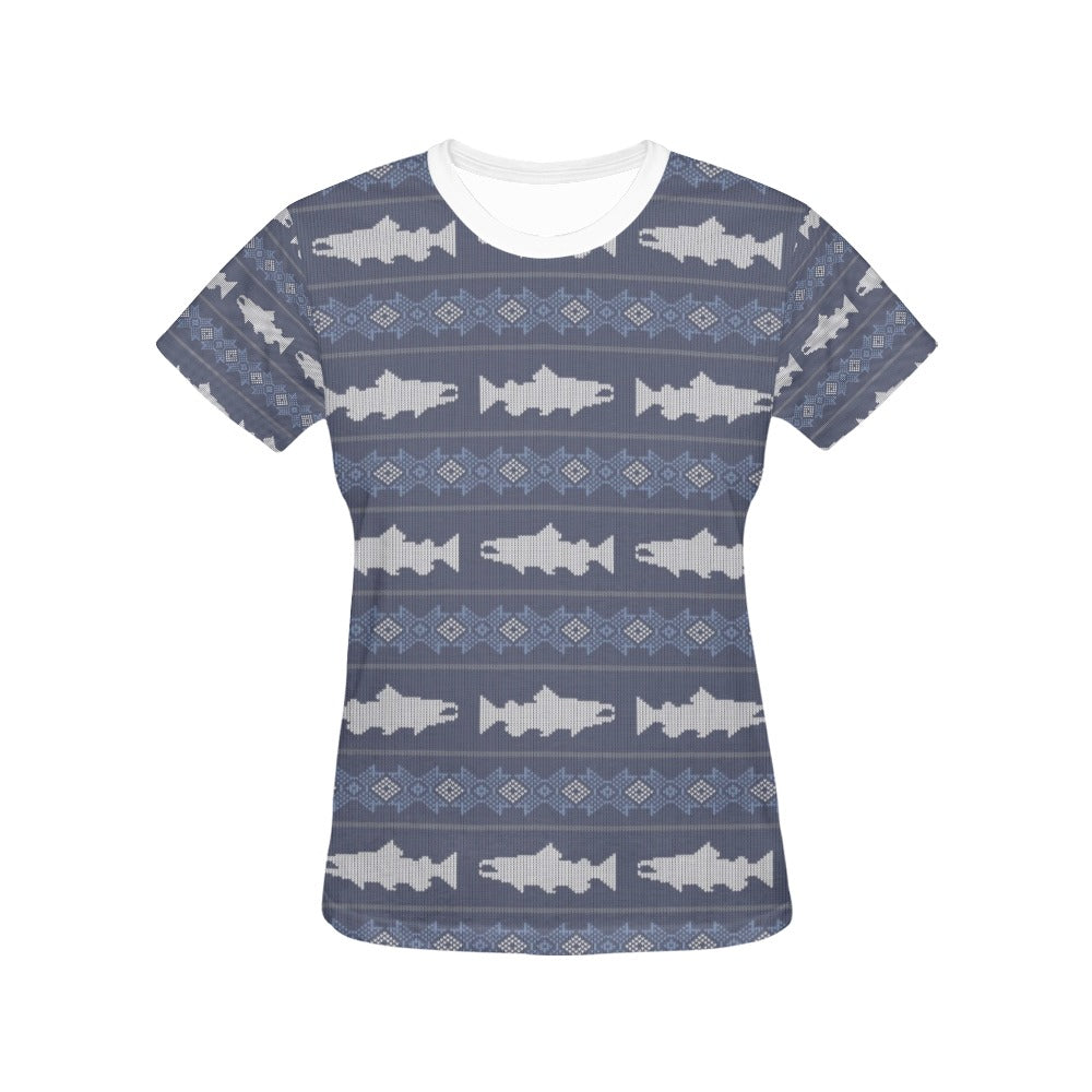 Salmon Fish Knit Style Print Design LKS304 Women's  T-shirt