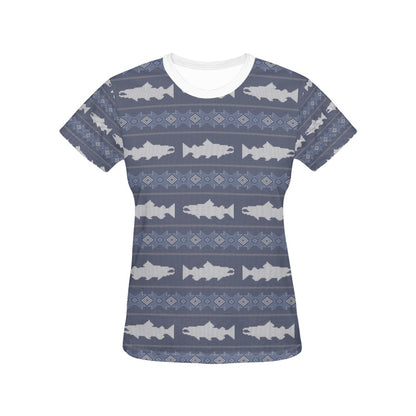 Salmon Fish Knit Style Print Design LKS304 Women's  T-shirt