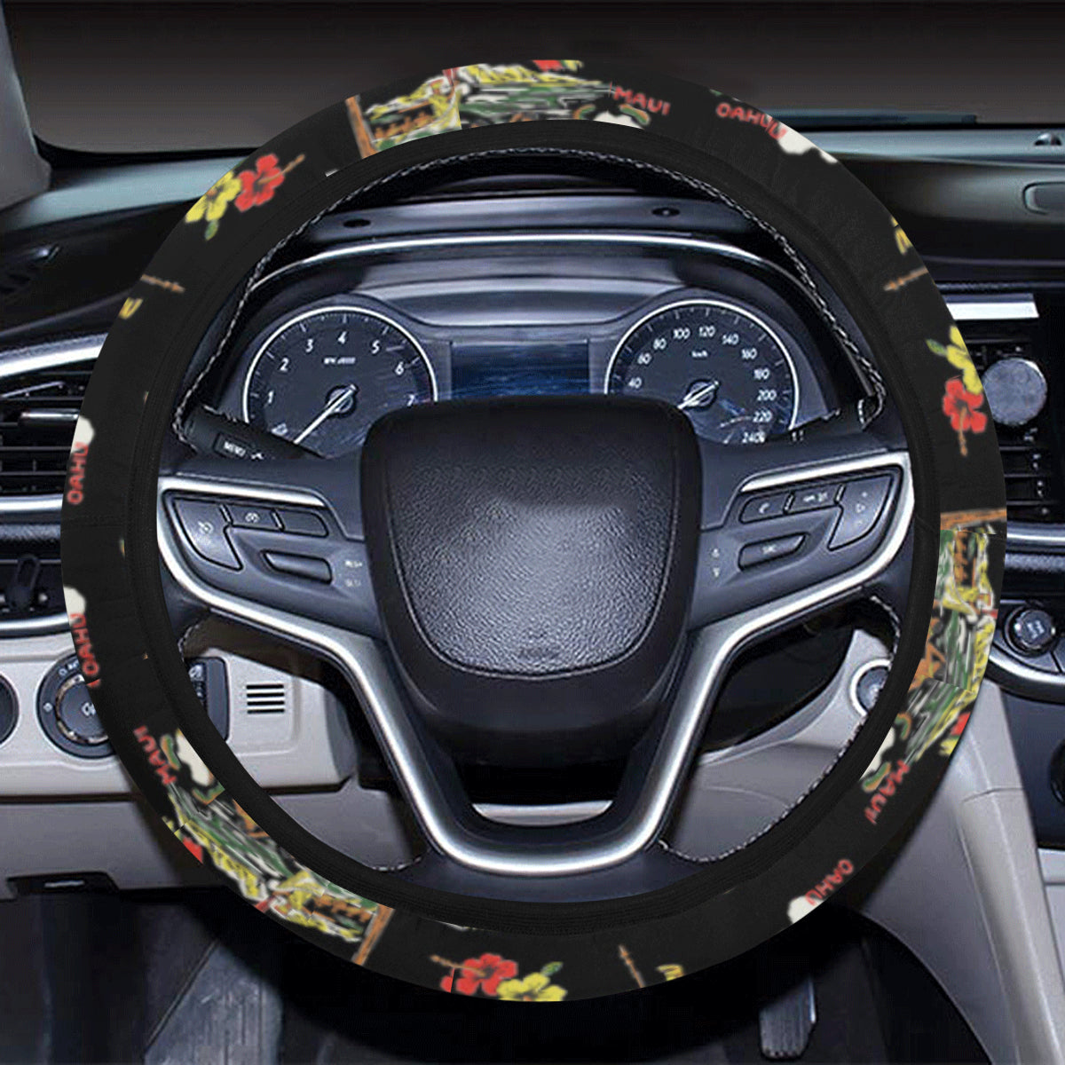 Hawaiian Island Themed Print Steering Wheel Cover with Elastic Edge