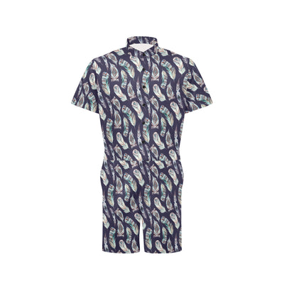 Feather Vintage Boho Design Print Men's Romper