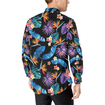Tropical Flower Pattern Print Design TF018 Men's Long Sleeve Shirt