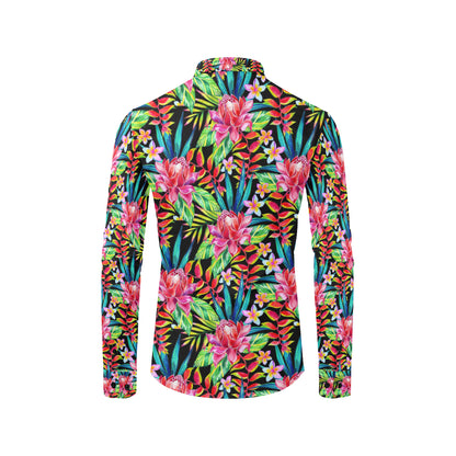 Heliconia Pattern Print Design HL02 Men's Long Sleeve Shirt