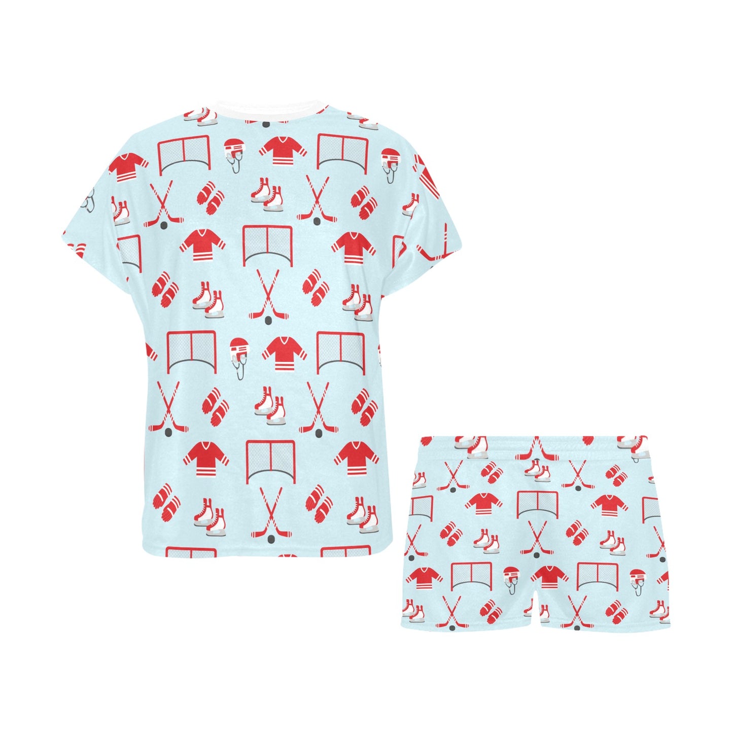 Hockey Red Equipment Print Design LKS305 Women's Short Pajama Set