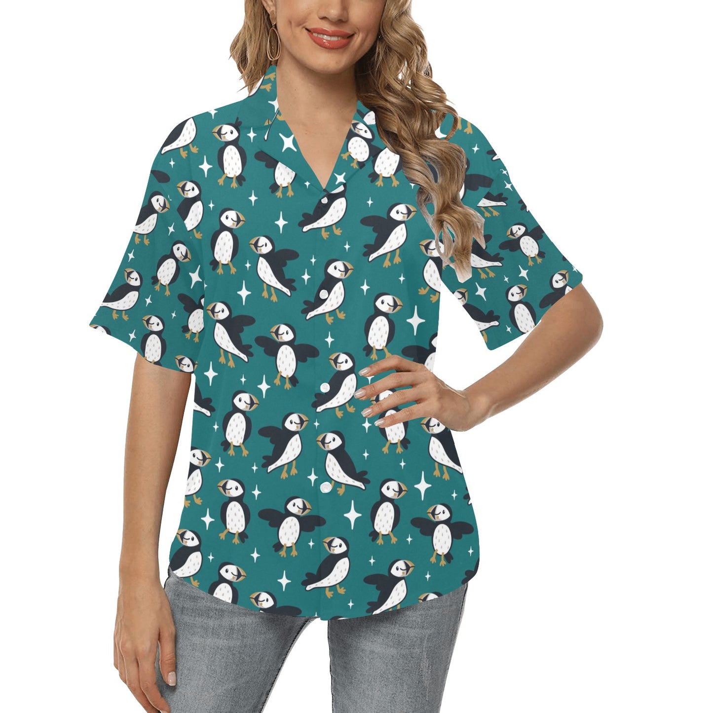 Puffin Pattern Print Design A05 Women's Hawaiian Shirt