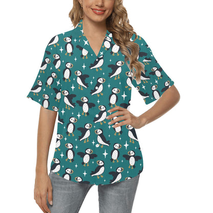 Puffin Pattern Print Design A05 Women's Hawaiian Shirt