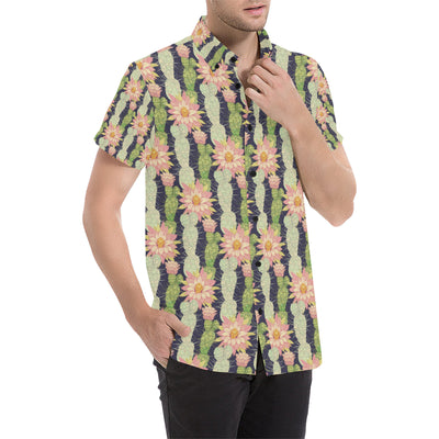 Cactus Pattern Print Design 01 Men's Short Sleeve Button Up Shirt