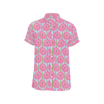 Gerberas Pattern Print Design GB01 Men's Short Sleeve Button Up Shirt
